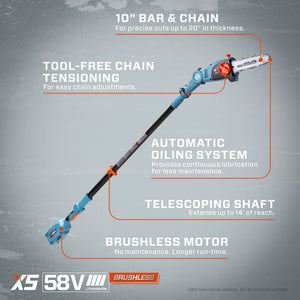 58 Volt Max* 10-Inch Cordless Brushless Pole Saw (Tool Only), CSPX5-M-0